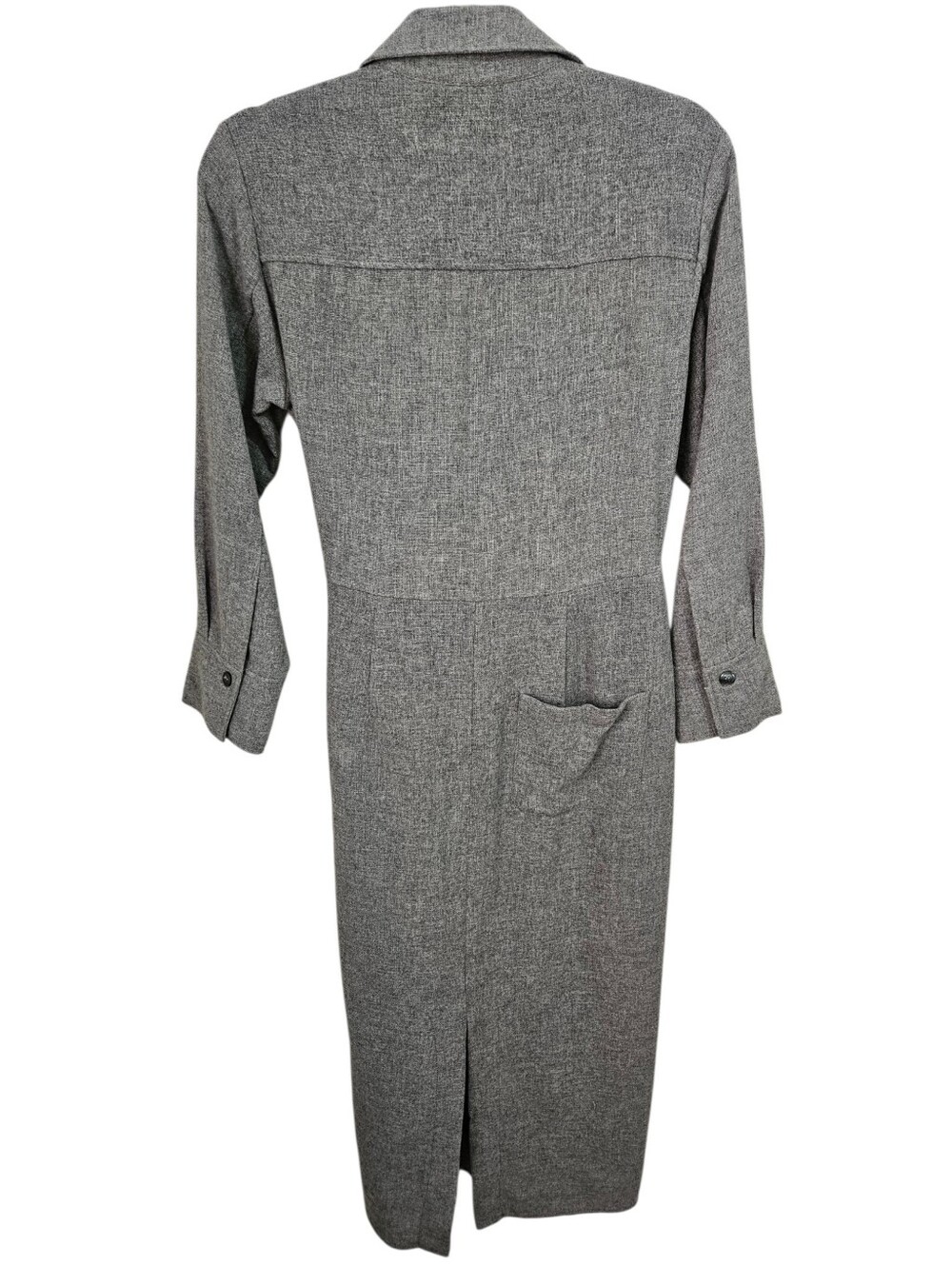 ZARA Wool Blend Heathered Grey Midi Wrap Shirt Dress M Dark Academia Office - Picture 3 of 12